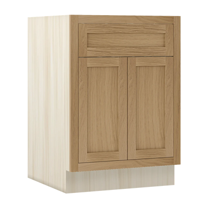 Sand Oak WS-05 White Oak Inset Shaker Base Drawer Double Door Cabinet B24, 24" Wide 1 Drawer 2 Doors, Premium Box