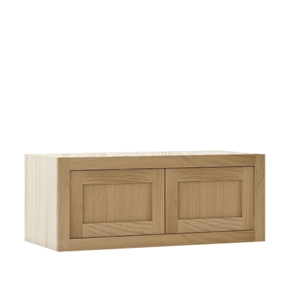 Sand Oak WS-05 White Oak Inset Shaker Bridge Wall Double Door Cabinet W301214, 30" Wide x 12" Tall x 14" Deep, Premium Box