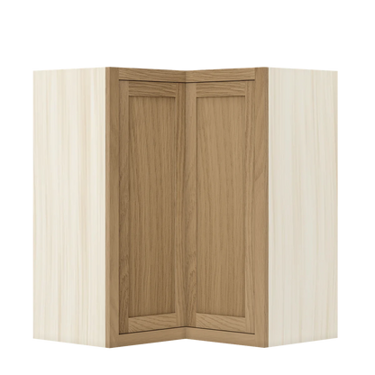 Sand Oak WS-05 White Oak Inset Shaker Glass Ready Wall Angle Corner Cabinet WAC2733, 27" Wide (Two Directions) x 33" Tall x 14" Deep, Premium Box