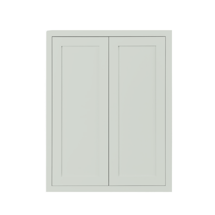 30" Tall Inset Shaker Wall Cabinet - Double Door in Sea Salt SW 6204, Shaker door, Premium Box