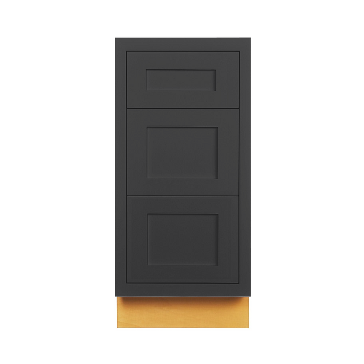 Custom Inset 3 Drawer Base Cabinet in Tricorn Black SW 6258, Shaker door, Premium Box