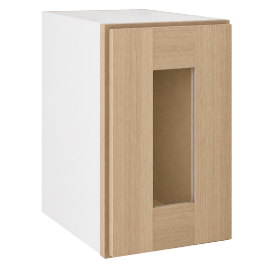 Rift Oak shaker glass-ready wall cabinet