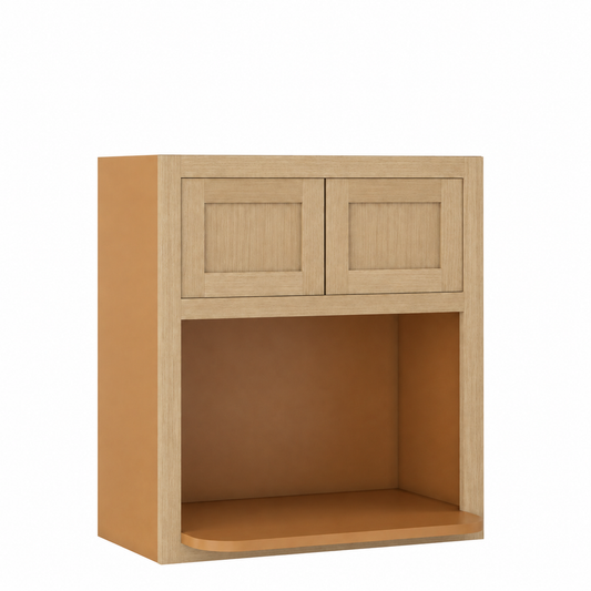 Rift 27" Wide Microwave Wall Cabinet 30", 33", 36" & 39" Tall — Rift Oak, bi-parting Shaker doors, no center stile