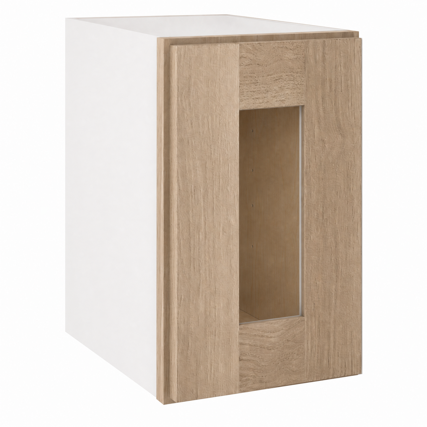 15" Tall x 12" Deep Glass Ready Wall Natural Color 17ROS - Redondo White Oak Shaker 1-1/4" Overlay Wall Cabinet