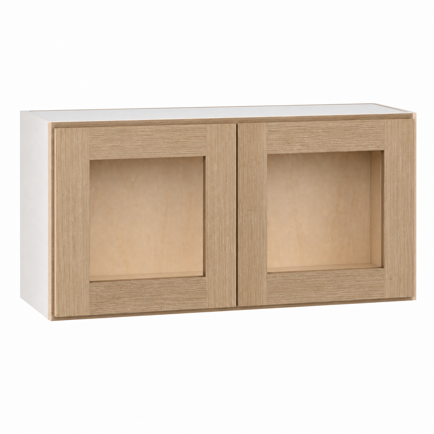 15" Tall x 12" Deep Glass Ready Wall Natural Color 17ROS - Redondo White Oak Shaker 1-1/4" Overlay Wall Cabinet