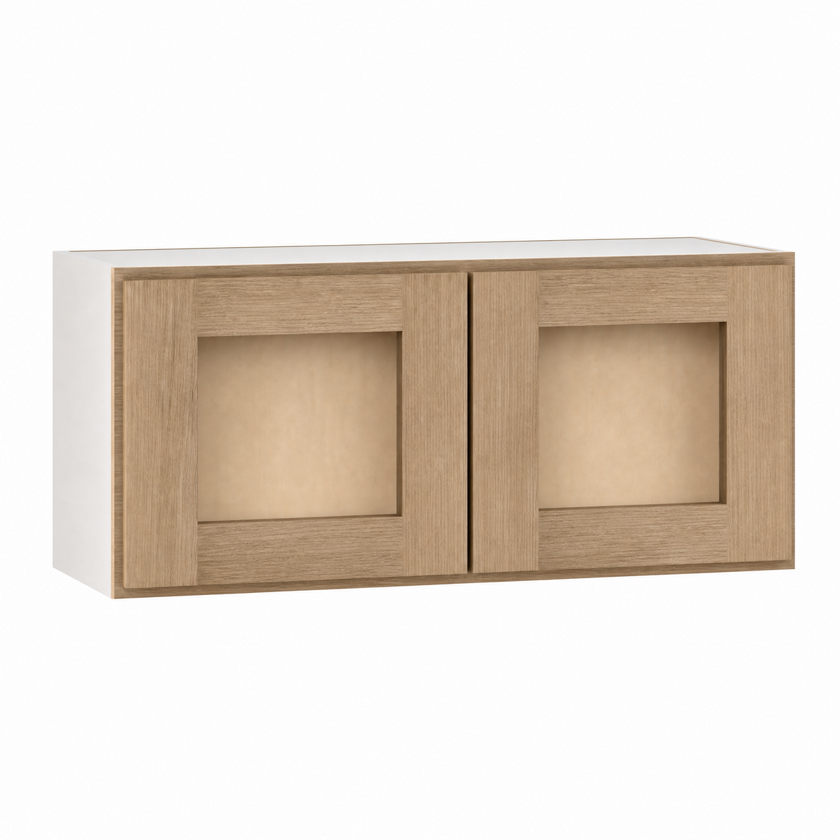 15" Tall x 12" Deep Glass Ready Wall Natural Color 17ROS - Redondo White Oak Shaker 1-1/4" Overlay Wall Cabinet