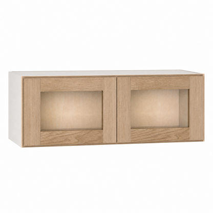 15" Tall 12, 24" Deep Glass Ready Wall Natural Color 17ROS - Redondo White Oak Shaker 1-1/4" Overlay Wall Cabinet - 18", 21", 24", 27", 30", 33"& 36"