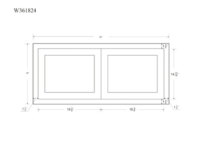 36" Wide Custom Color Glass Ready Inset Shaker Wall Cabinet - Double Door 12", 15", 18", 21" & 24" Tall