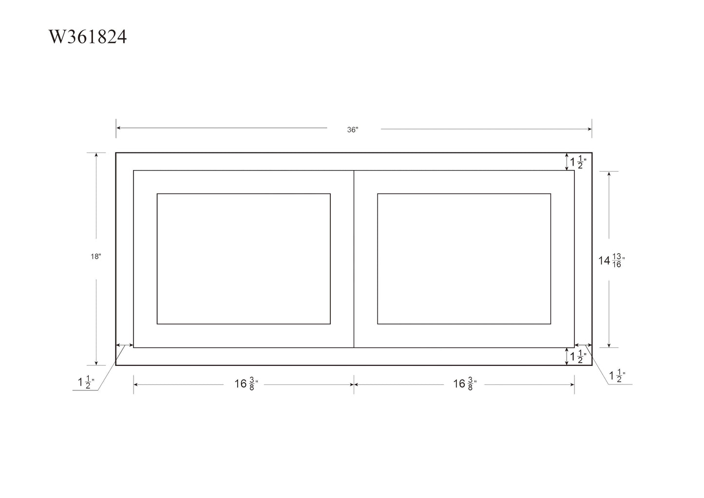 36" Wide Bridge Tuscan Gray Inset Shaker Wall Cabinet - Double Door 12", 15", 18", 21" & 24" Tall