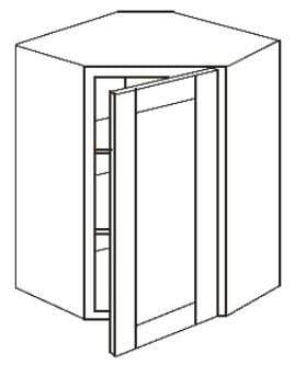 Diagonal Corner Wall Cabinet Sandstone Birch Shaker 1-1/4" Overlay 24" Wide by 30", 36" & 42" Tall