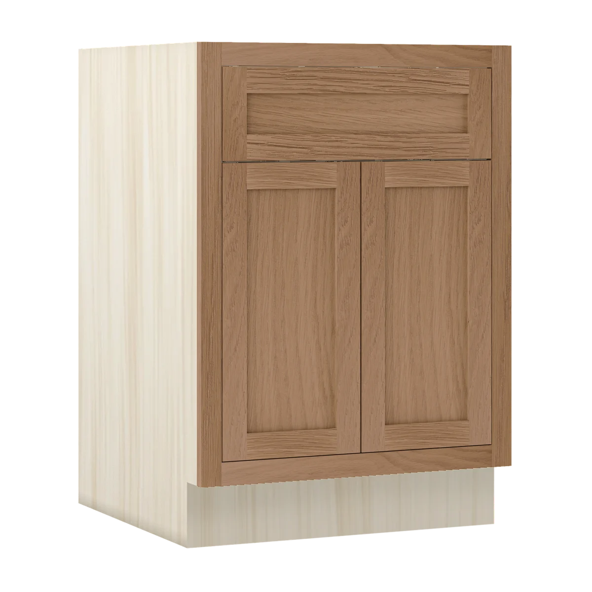 Walnut Oak WS-02 White Oak Inset Shaker Base Drawer Double Door Cabinet B24, 24" Wide 1 Drawer 2 Doors, Premium Box