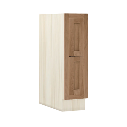Walnut Oak WS-02 White Oak Inset Shaker Two Drawer Base Cabinet DB09-2P, 9" Wide Two Drawers, Premium Box