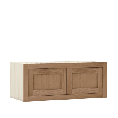 Walnut Oak WS-02 White Oak Inset Shaker Bridge Wall Double Door Cabinet W301214, 30" Wide x 12" Tall x 14" Deep, Premium Box