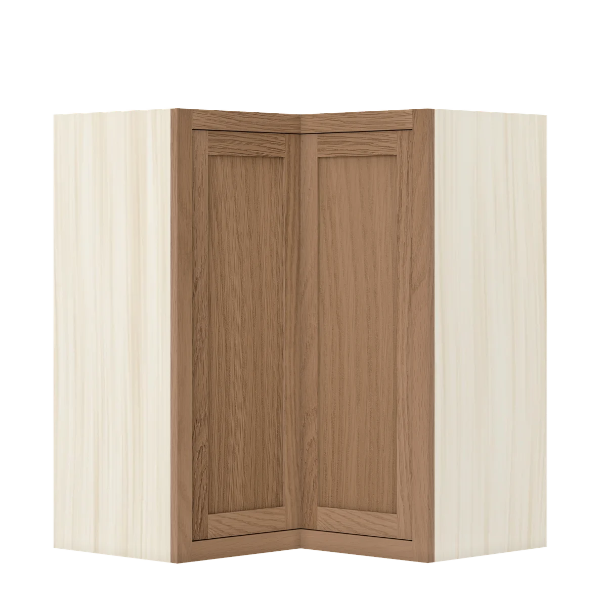 Walnut Oak WS-02 White Oak Inset Shaker Glass Ready Wall Angle Corner Cabinet WAC2733, 27" Wide (Two Directions) x 33" Tall x 14" Deep, Premium Box