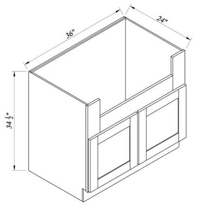 White Shaker 36" farm sink base cabinet - 1-1/4" overlay RTA kitchen cabinet fits 30 to 33 inch apron front sinks