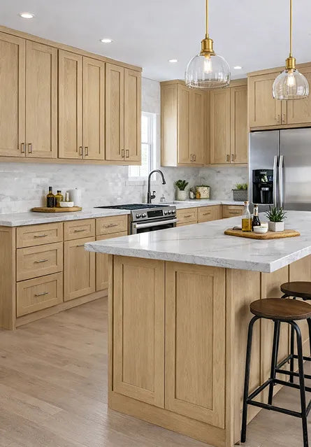 White Oak Shaker Overlay 1-1/4" Kitchen Cabinets