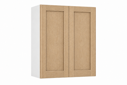 Rift Oak 30-inch-wide two-door stacker wall cabinet, 48 inches tall, with one panel in each door.