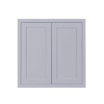 30" Tall Light Gray Inset Shaker Wall Cabinet - Double Door - 33" Wide