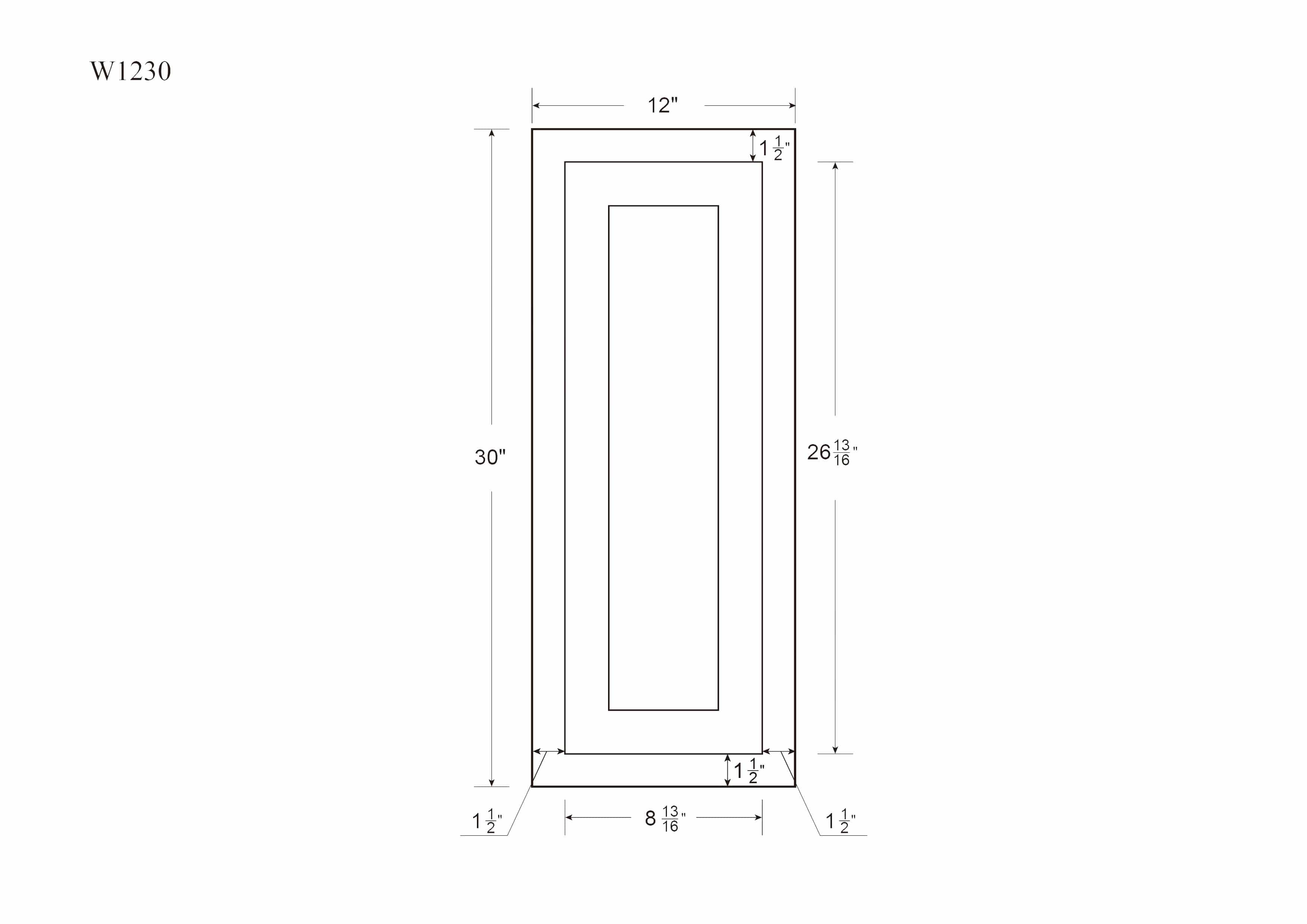 30" Tall Light Gray Inset Shaker Wall Cabinet - Single Door - 12" Wide