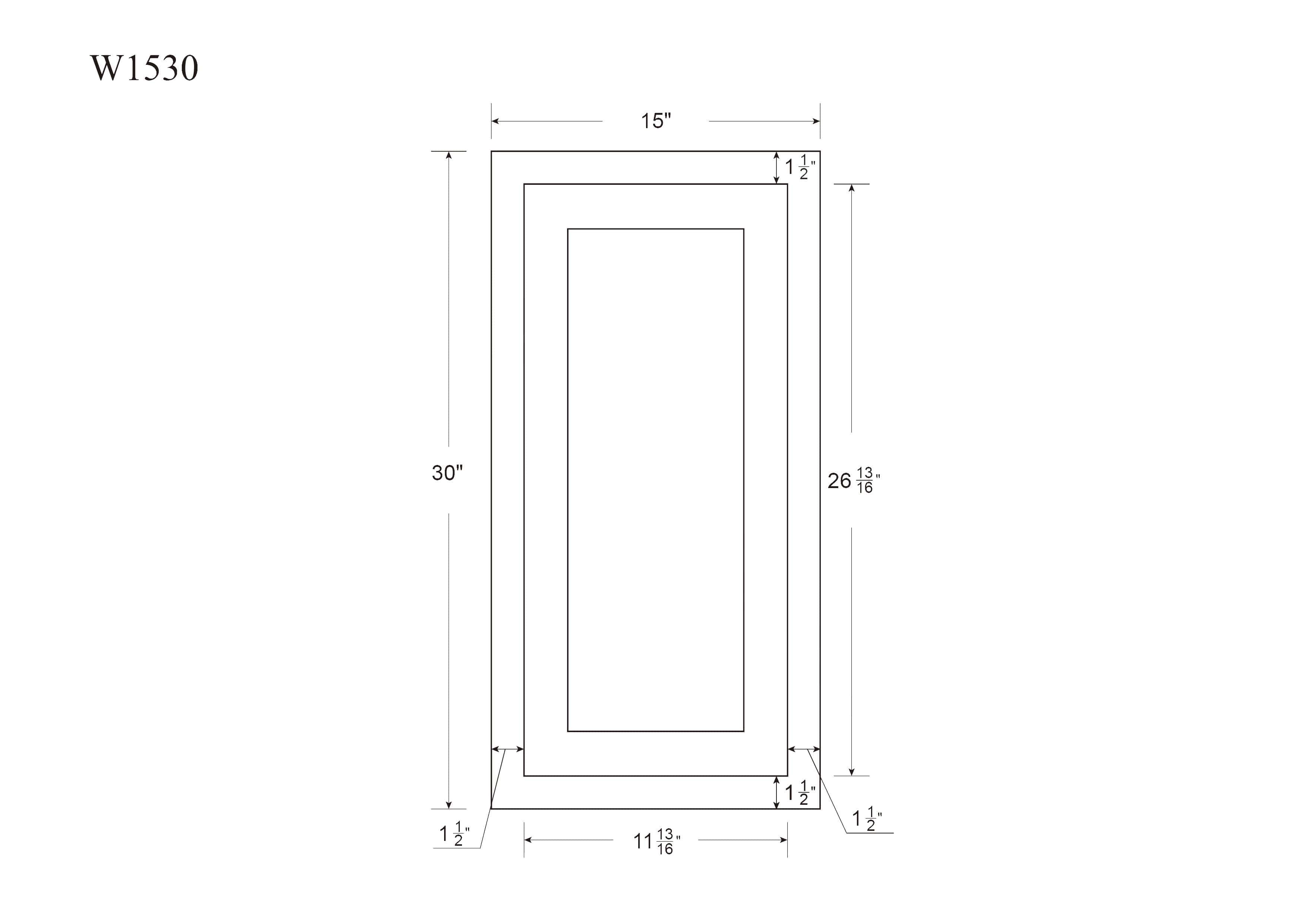 30" Tall Light Gray Inset Shaker Wall Cabinet - Single Door - 15" Wide