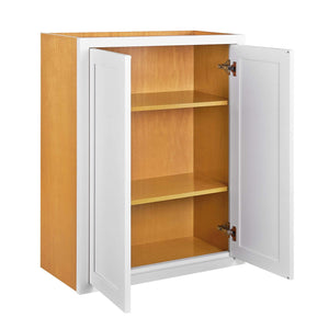 30" Tall Wall Cabinet - Double Door 24", 27", 30", 33" & 36" Tall Snow White Inset Shaker