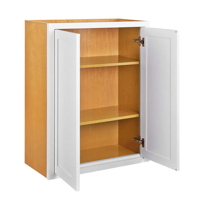 30" Tall Wall Cabinet - Double Door 24", 27", 30", 33" & 36" Tall Snow White Inset Shaker