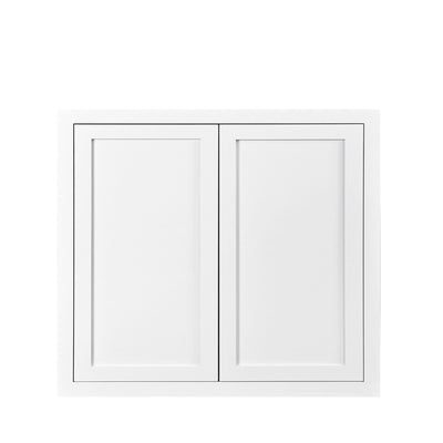 30" Tall Snow White Inset Shaker Wall Cabinet - Double Door 24", 27", 30", 33" & 36"