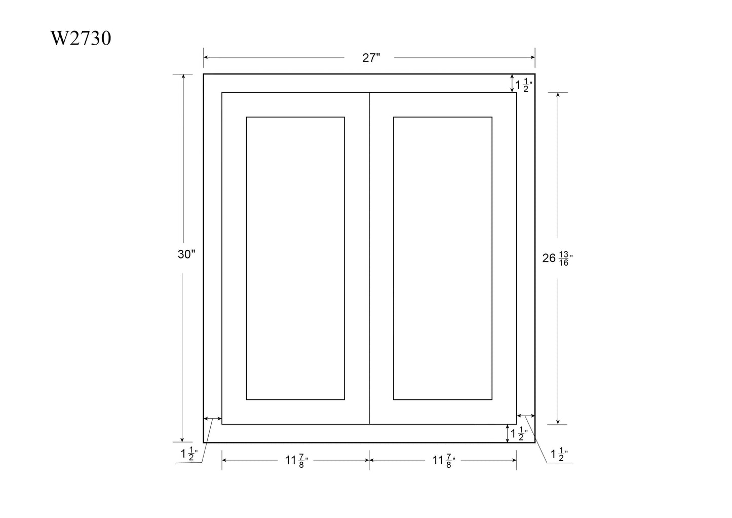 30" Tall Wall Cabinet - Double Door 24", 27", 30", 33" & 36" Tall Snow White Inset Shaker