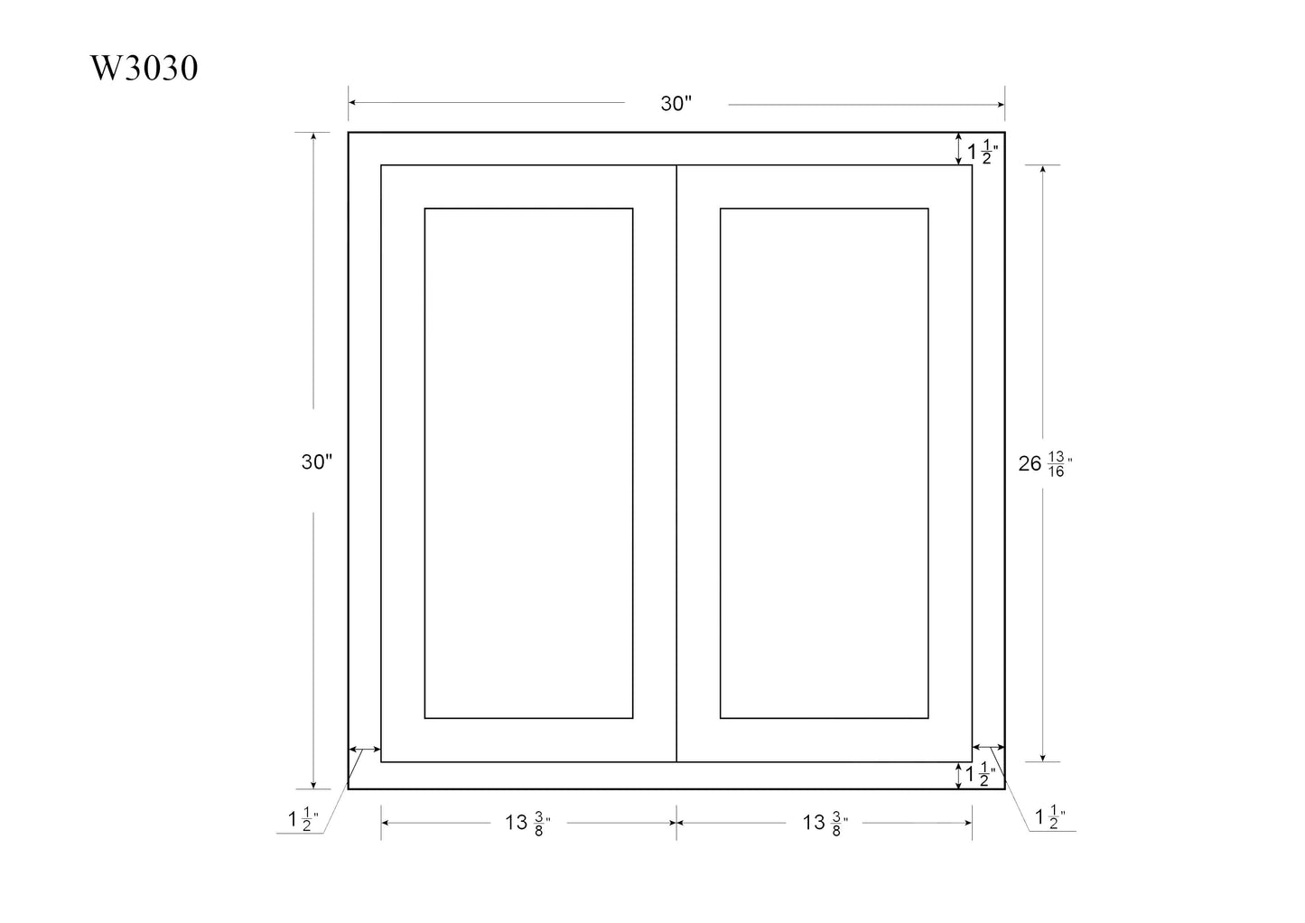 30" Tall Wall Cabinet - Double Door 24", 27", 30", 33" & 36" Tall Snow White Inset Shaker
