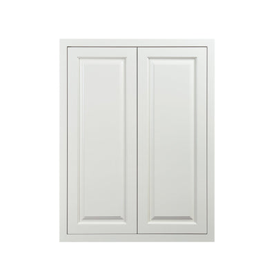 30" Tall Vintage White Inset Raised Panel Wall Cabinet - Double Door 24", 27", 30", 33"& 36"