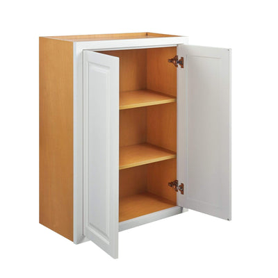30" Tall Vintage White Inset Raised Panel Wall Cabinet - Double Door 24", 27", 30", 33"& 36"