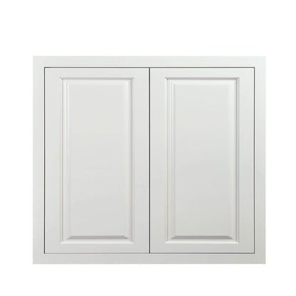 30" Tall Vintage White Inset Raised Panel Wall Cabinet - Double Door 24", 27", 30", 33"& 36"