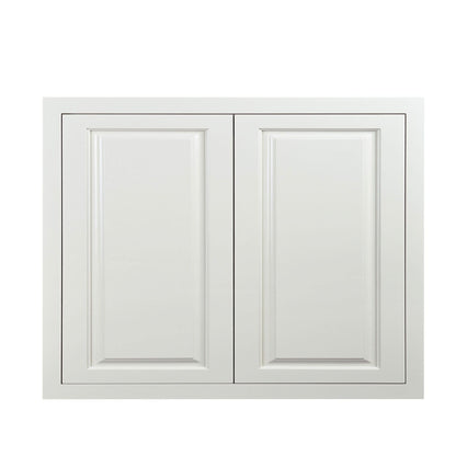 30" Tall Vintage White Inset Raised Panel Wall Cabinet - Double Door 24", 27", 30", 33"& 36"