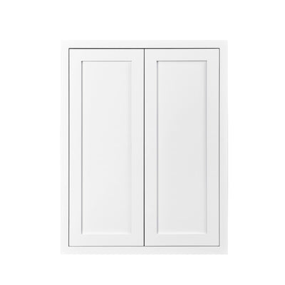 39" Tall Snow White Inset Shaker Wall Cabinet - Double Door 24", 27", 30", 33" & 36" Wide