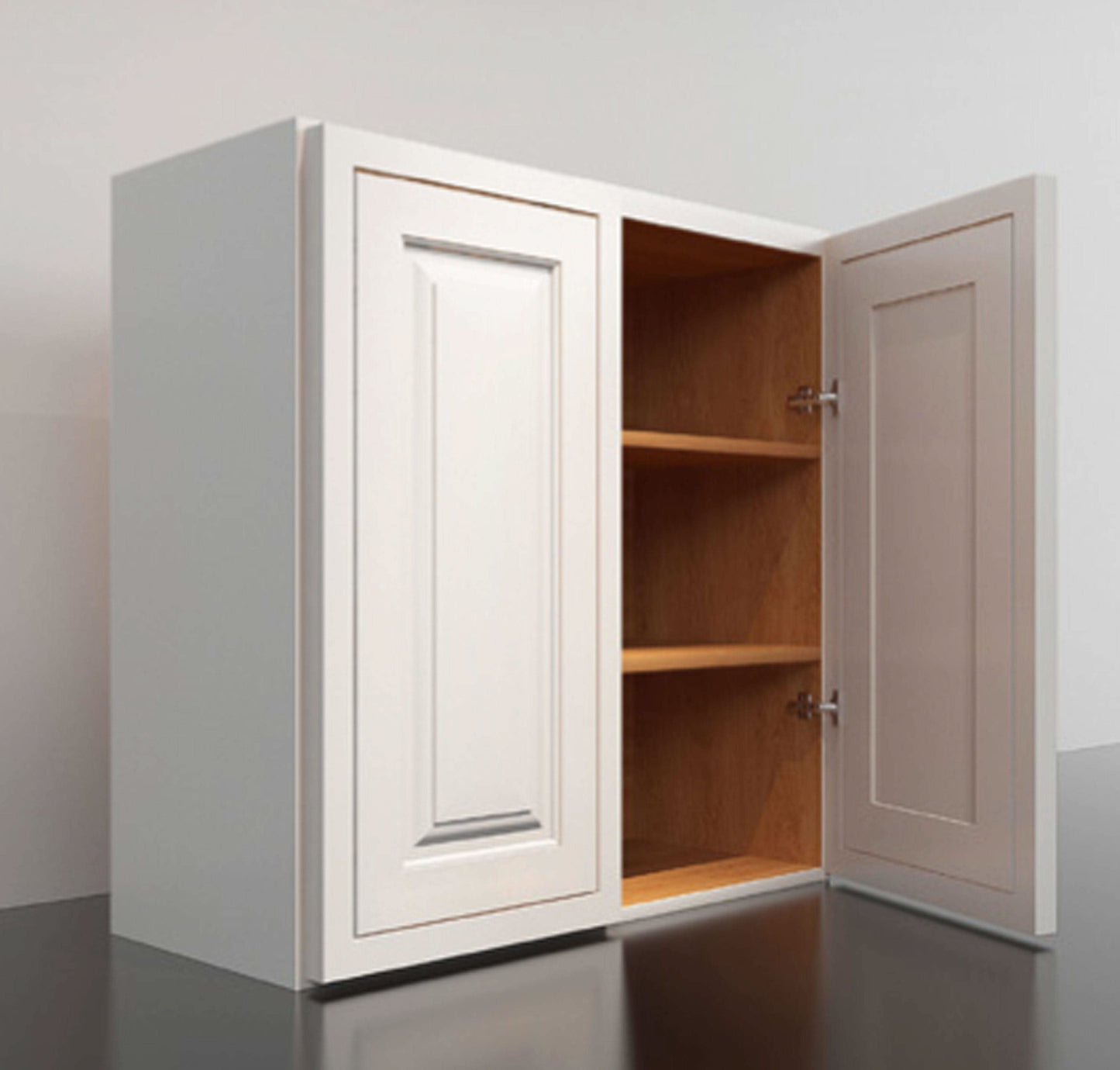 39" Tall Vintage White Inset Raised Panel Wall Cabinet - Double Door 24", 27", 30", 33" & 36"