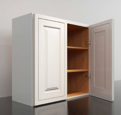 39" Tall Vintage White Inset Raised Panel Wall Cabinet - Double Door 24", 27", 30", 33" & 36"