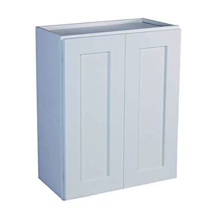 42" Tall 29 Newport White Double Shaker 1-1/4" Overlay Wall Cabinet - Double Door 24", 27", 30", 33", 36"