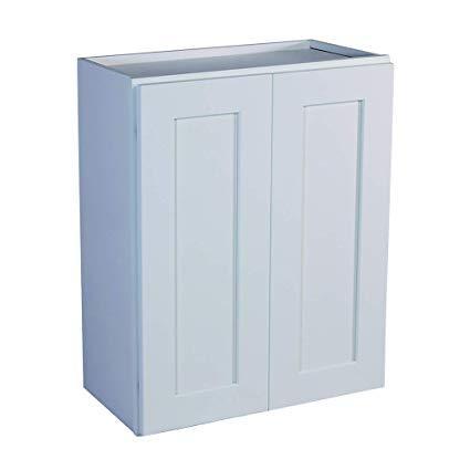 42" Tall White Shaker 1-1/4" Overlay Wall Cabinet - Double Door 24", 27", 30", 33", 36"
