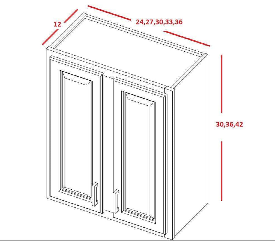 42" tall White Shaker 1/2" Overlay Wall Cabinet - Double Door 24", 27", 30", 33", 36" - RTA Wholesalers