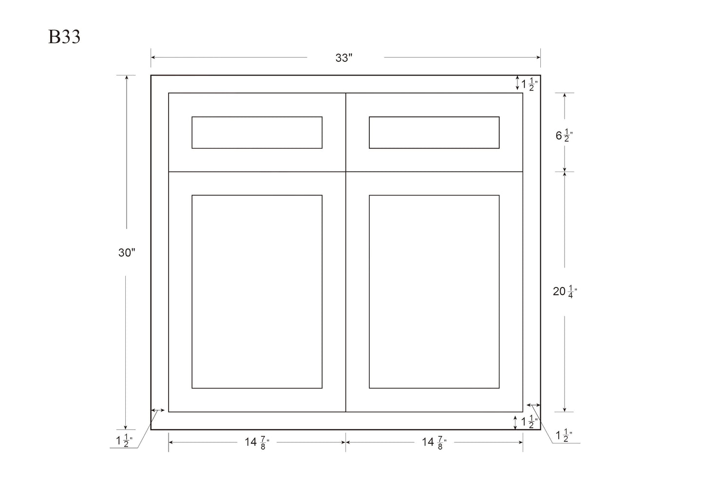 Vintage White Inset Raised Panel Base Cabinet - Double Door 30", 33" &  36" Wide