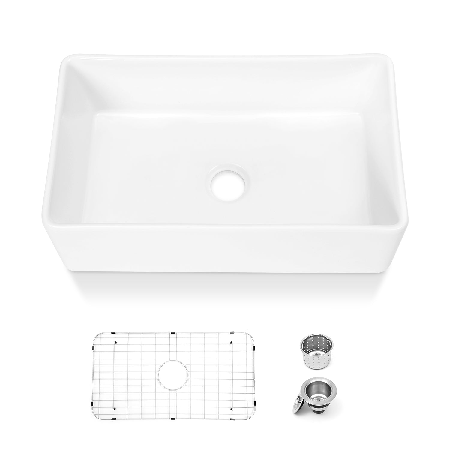 Ceramic Single Bowl Rectangle Kitchen Sink 33" Wide