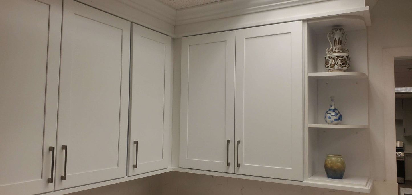 42" Tall 29 Newport White Double Shaker 1-1/4" Overlay Wall Cabinet - Single Door 9", 12", 15", 18", 21"