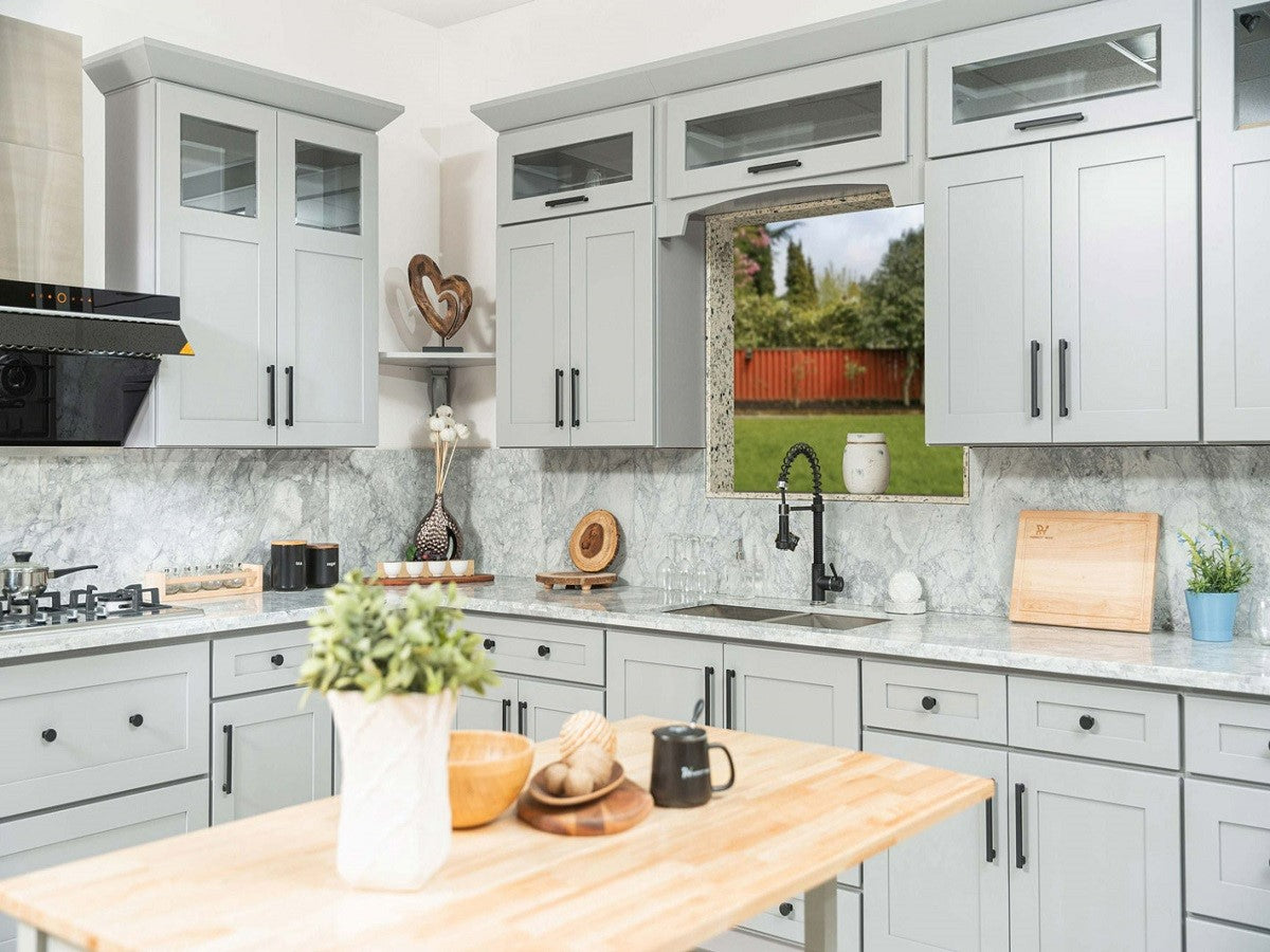Light Gray RTA Overlay Kitchen Cabinets