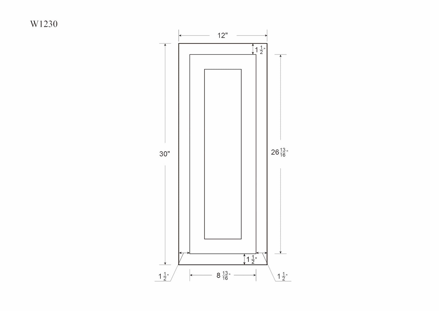 30" Tall Vintage White Inset Raised Panel Wall Cabinet - Single Door 9", 12", 15", 18" & 21"