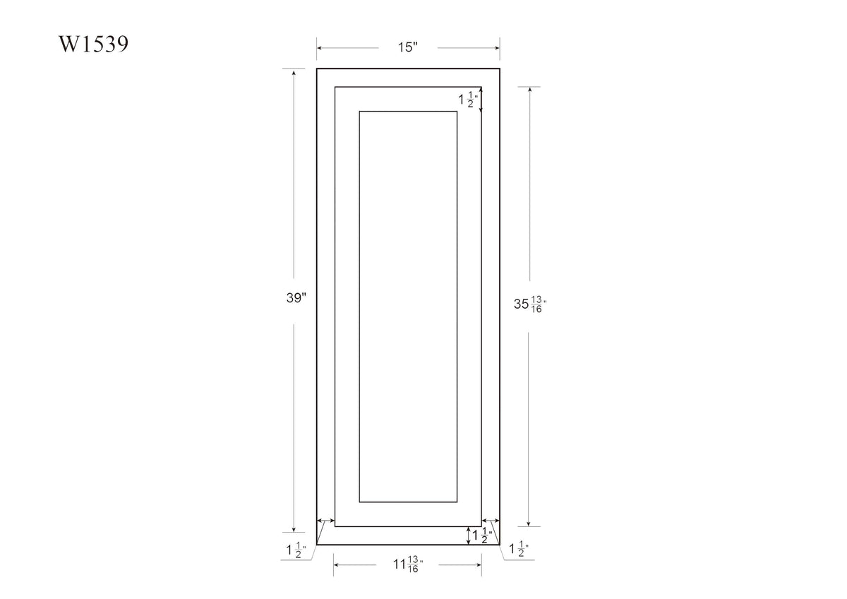 39" Tall Dark Gray Inset Shaker Wall Cabinet - Single Door 9", 12", 15", 18" & 21" Wide