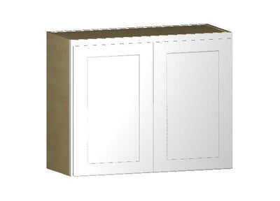 36" Wide by 12" Deep Bridge White Shaker 1/2" Overlay Wall Cabinet - Double Door 12", 15", 18", 21", 24" Tall - RTA Wholesalers