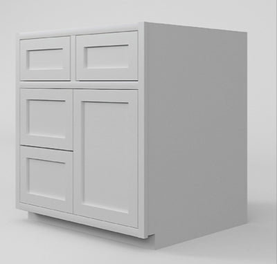 Bathroom Side Drawers Vanity Sink Base Snow White Inset Shaker Cabinets - 21" Deep 30", 36" & 42"
