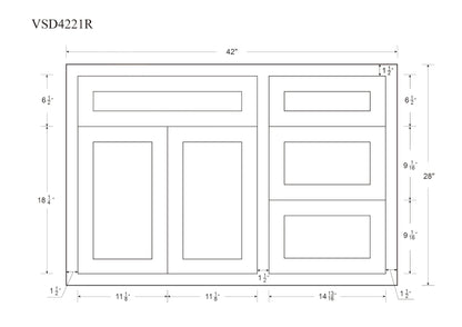 Bathroom Side Drawers Vanity Sink Base Snow White Inset Shaker Cabinets - 21" Deep 30", 36" & 42"