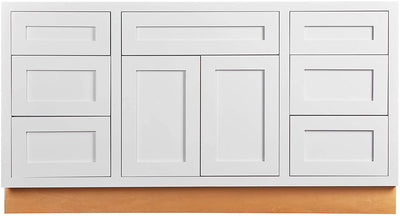 Base Cabinet Bathroom Side Drawers Single Vanity Sink Base Snow White Inset Shaker Cabinets - 48"& 60" Wide 21" Deep Inset Kitchen Cabinets