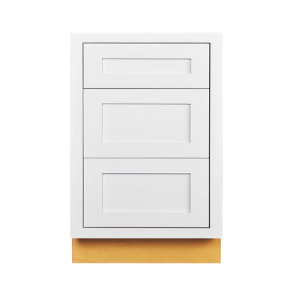 Base Cabinet Bathroom Vanity 3 Drawer Base Snow White Inset Shaker Cabinets - 21" Deep 12", 15" & 18" Wide D1VDB1221FS Inset Kitchen Cabinets
